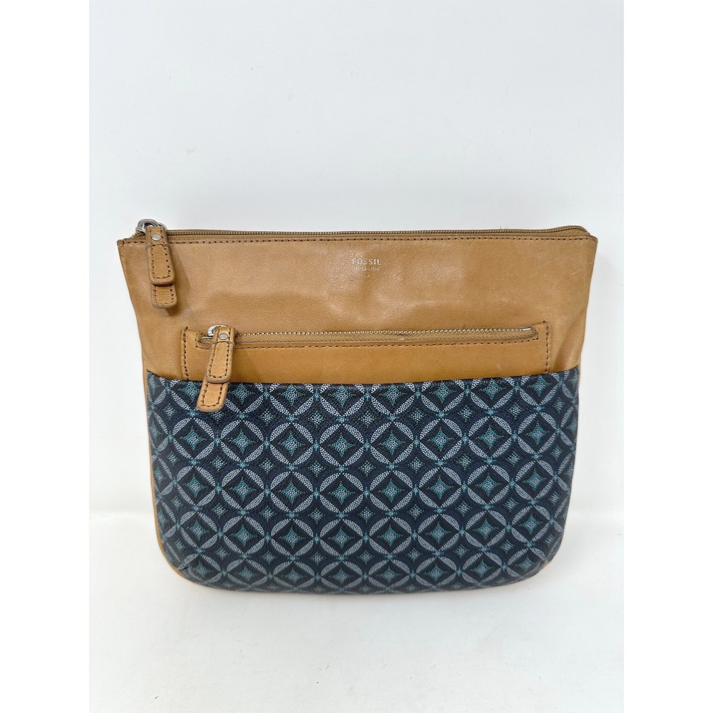 Fossil SHB1286 Two Tone Geometric Print Crossbody Blue Tan‎